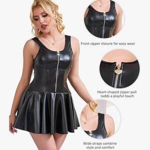 Black Faux Leather Dress with Heart Zipper